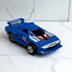 Vintage Lancia Stratos Blue Diecast Rally Car #18 1:45 Scale 1980s Model Car
